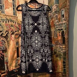 Max Studio Dark Navy and White Patterned Dress